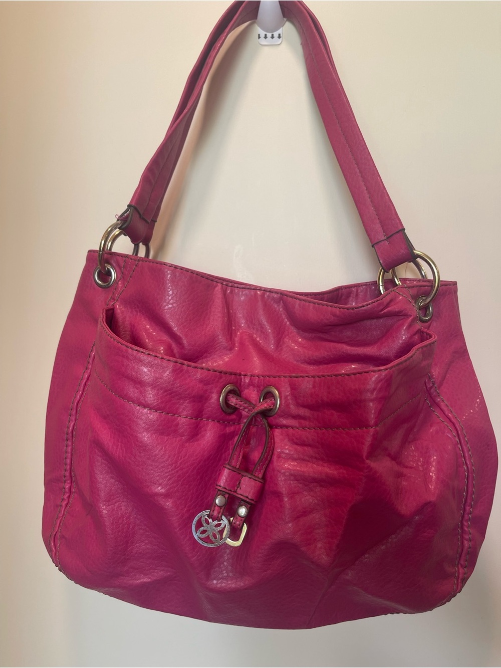 Relic Fuchsia Leather Shoulder Bag with Drawstring Charm